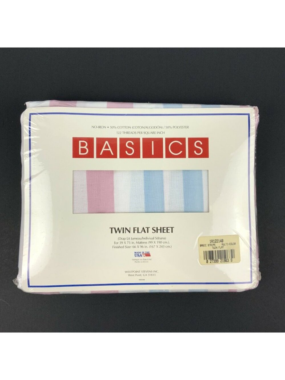 Westpoint Stevens Twin Flat Sheet Striped Cotton Poly Blend 122 Thread Count USA
